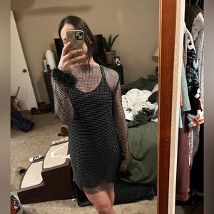 12TH TRIBE MARTINI BLACK RHINESTONE MESH MINI DRESS - Size Small